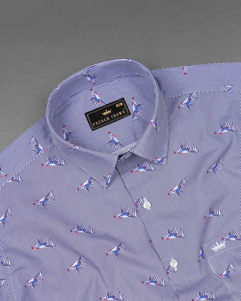 Martinique Blue Boat and Striped Premium Cotton Shirt