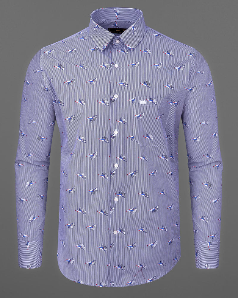 Martinique Blue Boat and Striped Premium Cotton Shirt