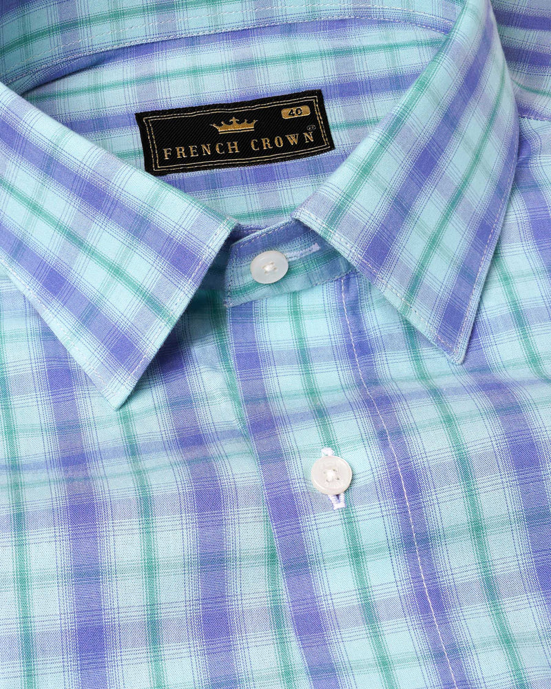 Pale Aqua with Chetwode Blue Plaid Premium Cotton Shirt