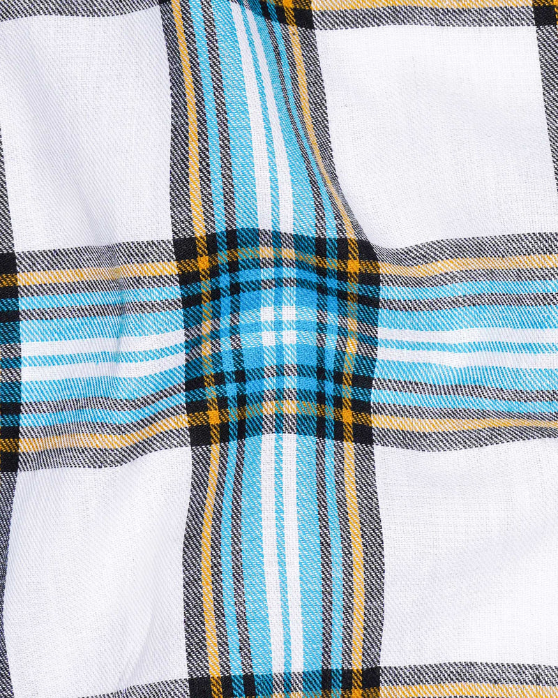 Bright White and Celestial Blue Twill Plaid Premium Cotton Shirt