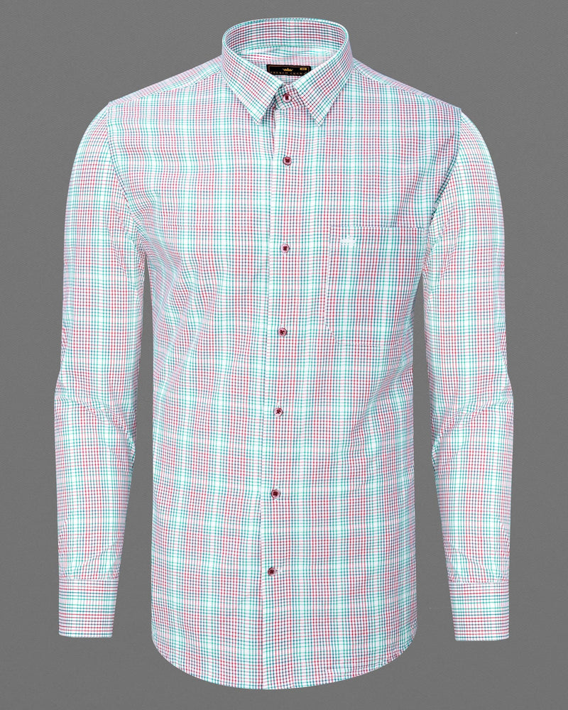 Hibiscus Pink with Turquoise Blue Checkered Dobby Textured Premium Giza Cotton Shirt