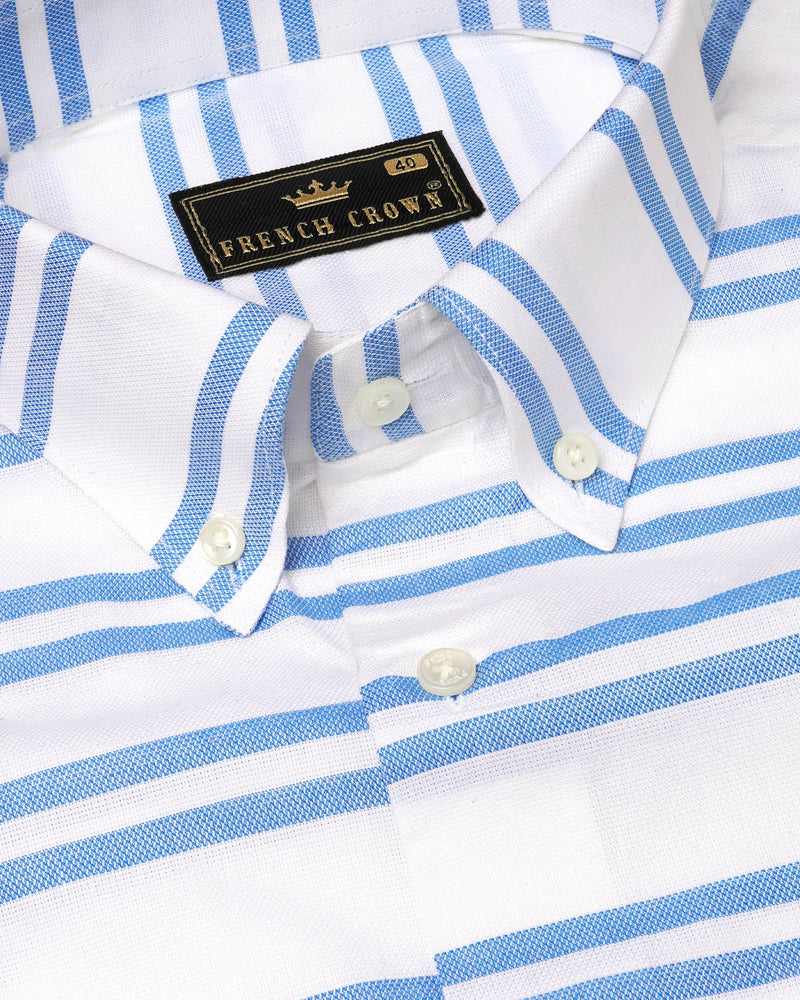 Bright White Striped Dobby Textured Premium Giza Cotton Shirt