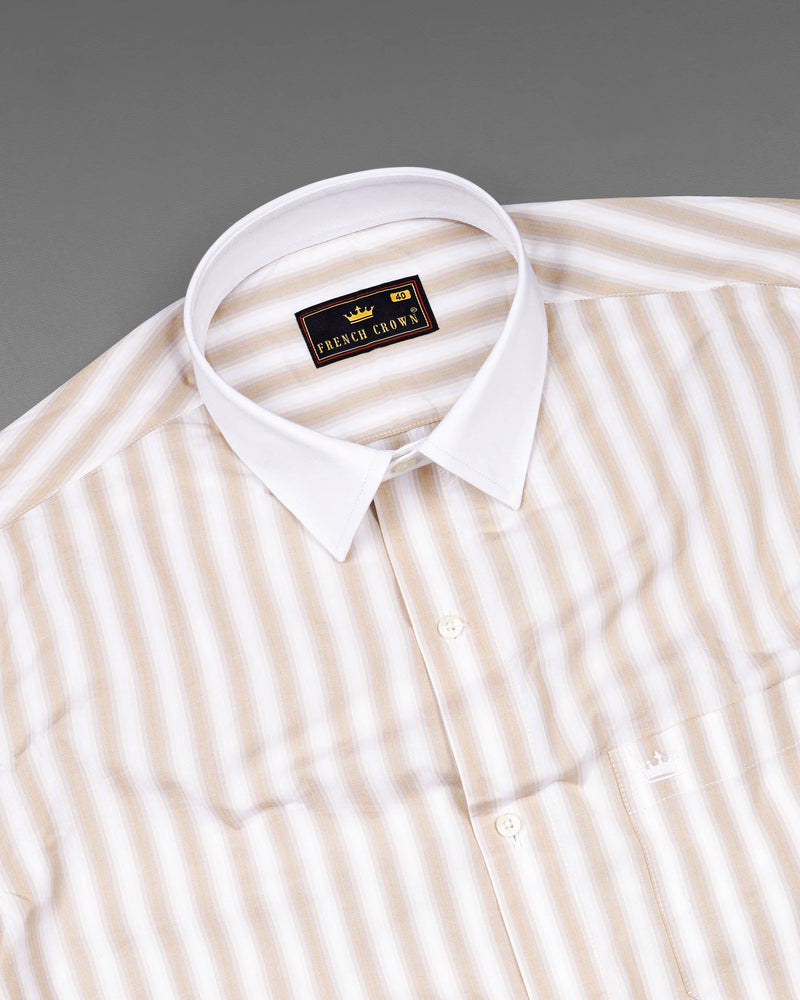 Dust Storm Brown Striped with White Collar Premium Cotton Shirt