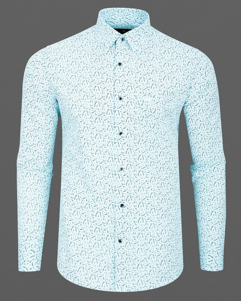 Tropical blue and Casper Green Leaves Printed Luxurious Linen Shirt