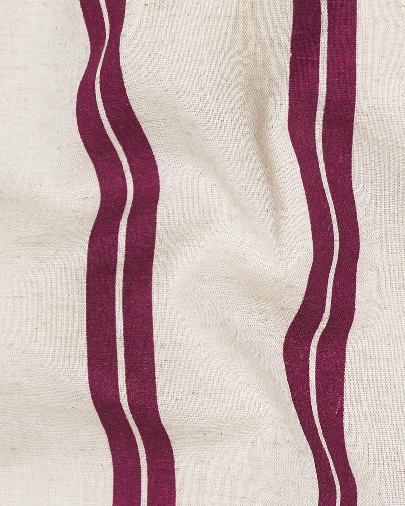 Gainsboro with Wine Berry Striped Luxurious Linen Kurta Shirt