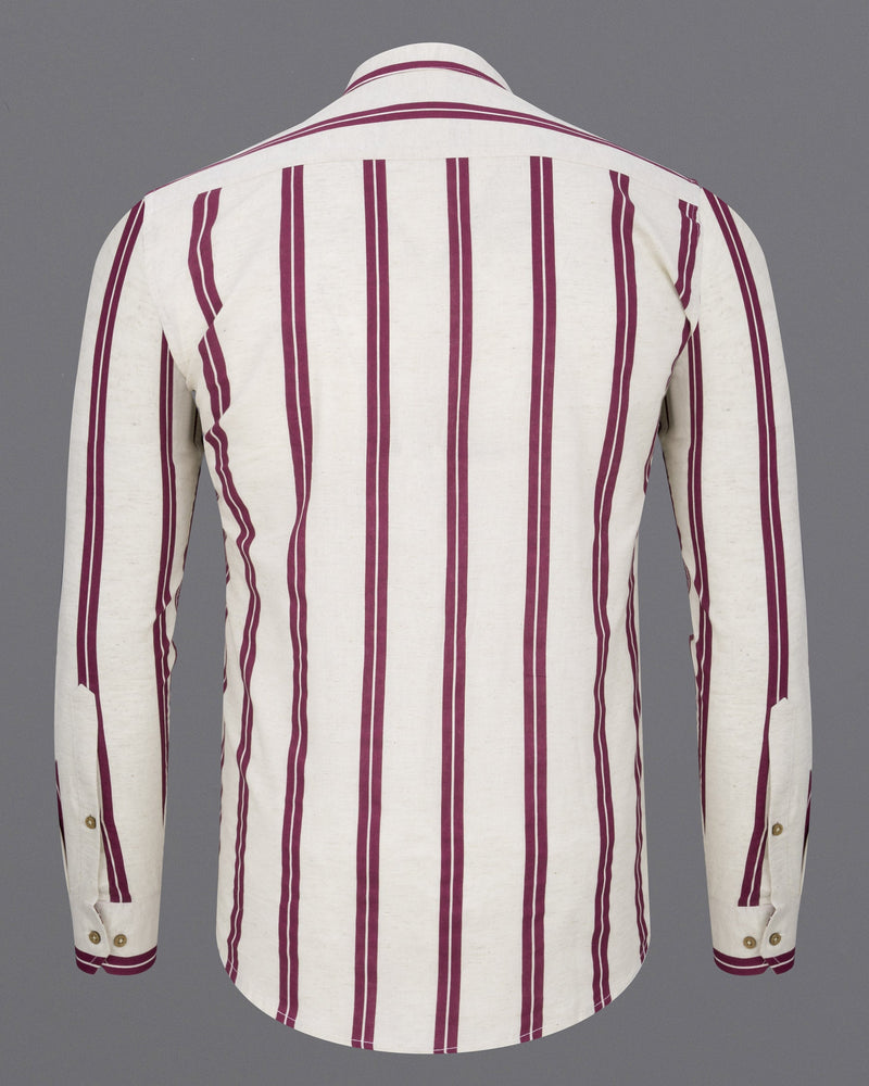 Gainsboro with Wine Berry Striped Luxurious Linen Kurta Shirt