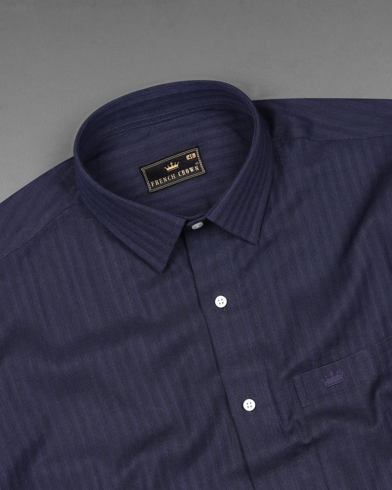 Cloud Burst Blue Striped Herringbone Shirt