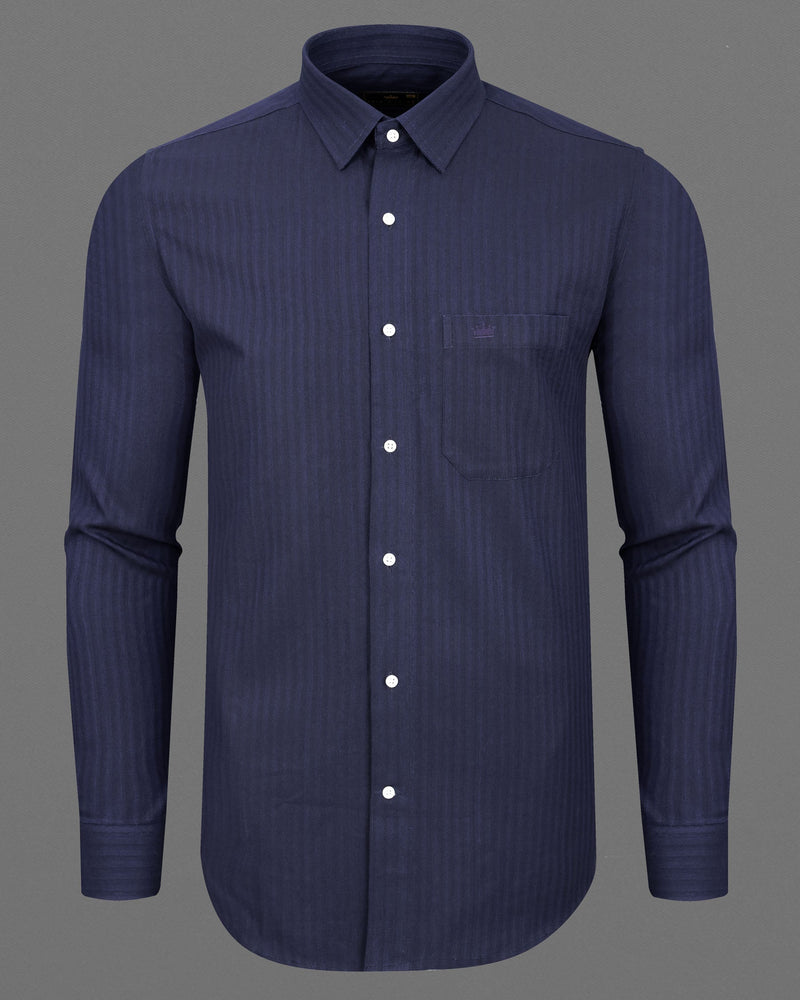 Cloud Burst Blue Striped Herringbone Shirt