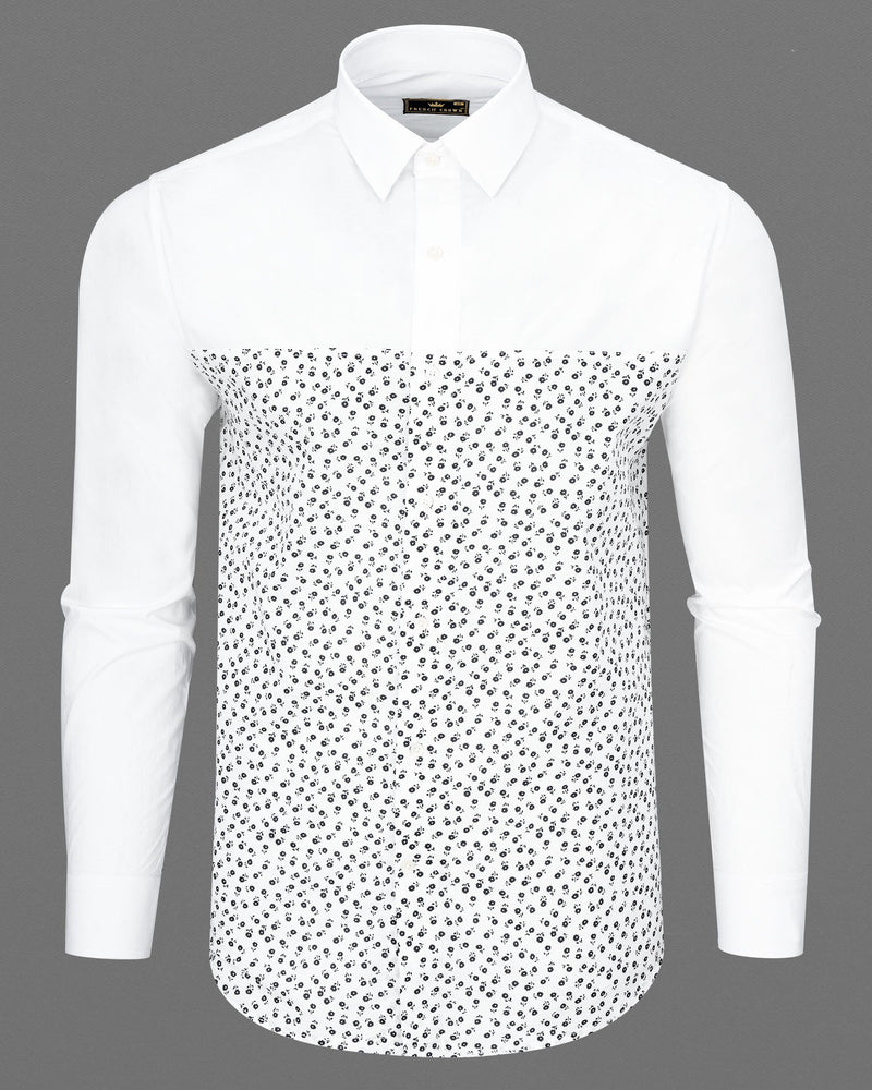 Bright White with Floral Printed Premium Cotton Designer Shirt