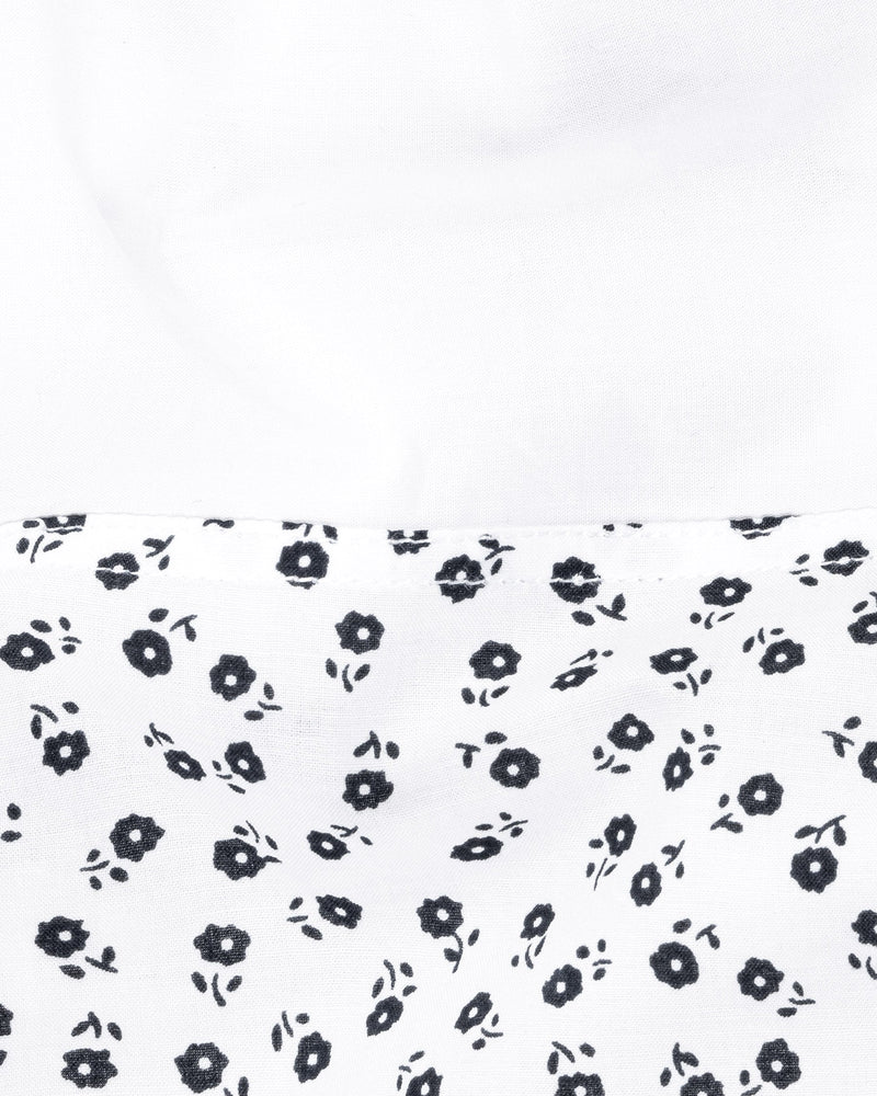 Bright White with Floral Printed Premium Cotton Designer Shirt