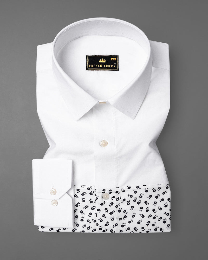 Bright White with Floral Printed Premium Cotton Designer Shirt