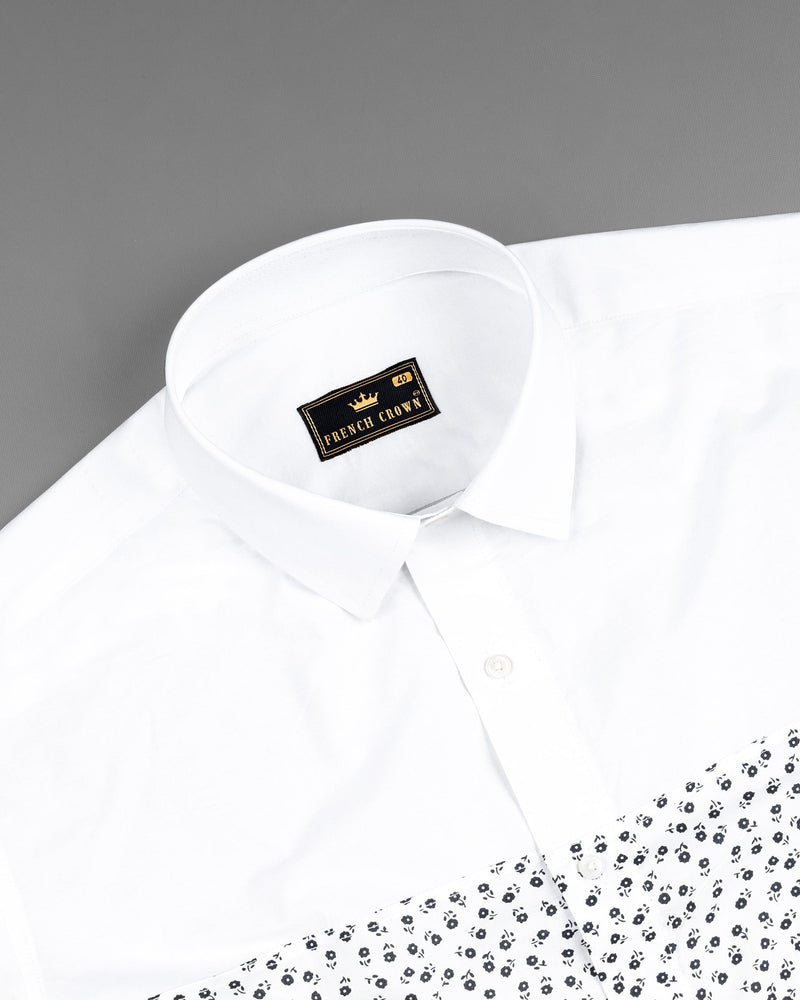 Bright White with Floral Printed Premium Cotton Designer Shirt