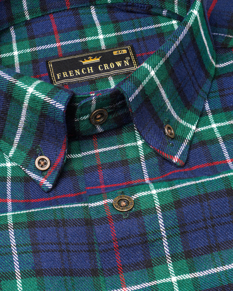 Cloud Burst Blue with Dartmouth Green Plaid Flannel Shirt