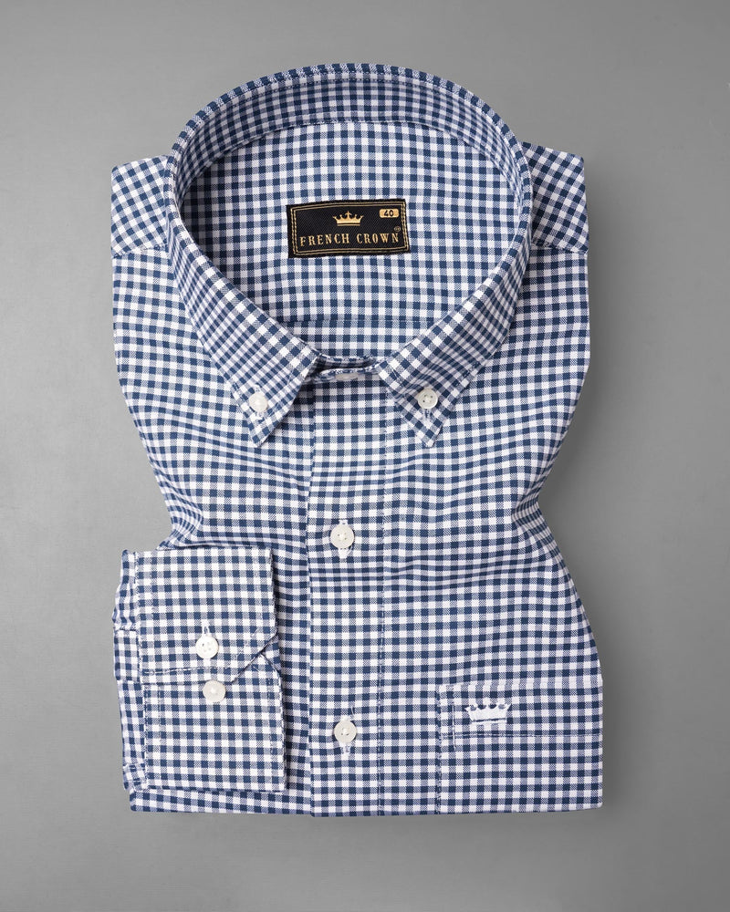 Downriver Blue and White Gingham Checkered Royal Oxford Shirt