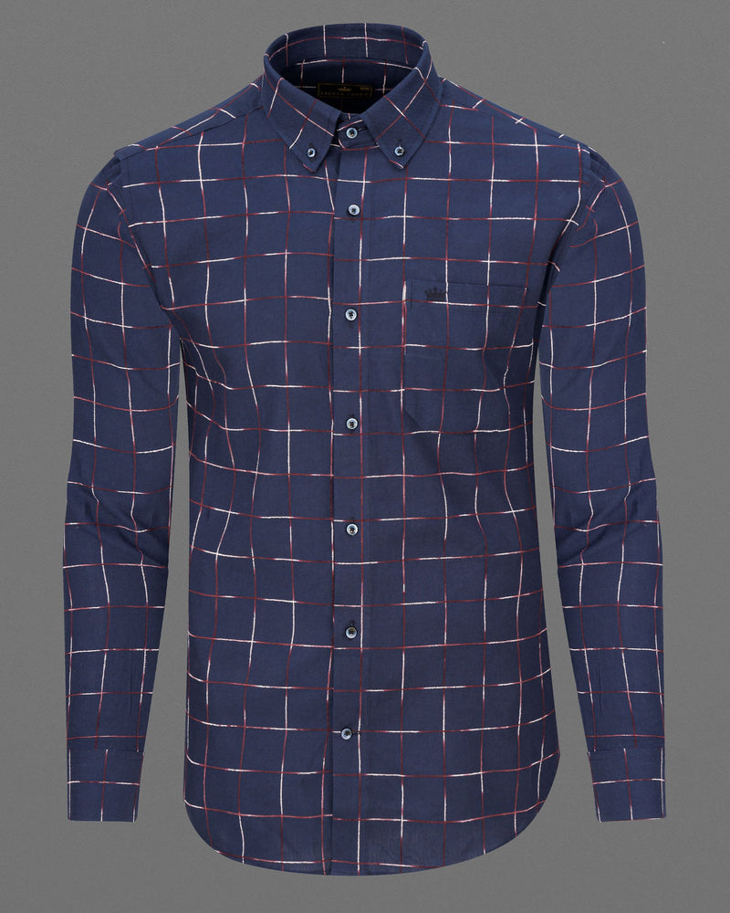 Bunting Blue Windowpane Dobby Textured Premium Giza Cotton Shirt