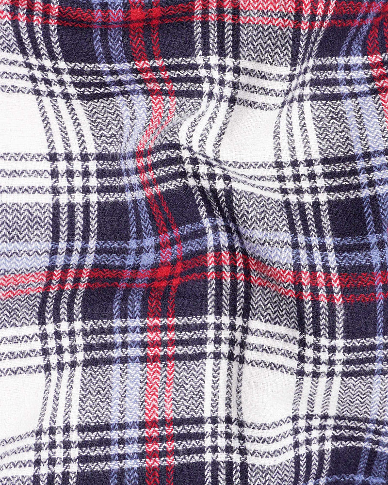 Bright White with Jagger Blue and Cardinal Red Plaid Flannel Shirt