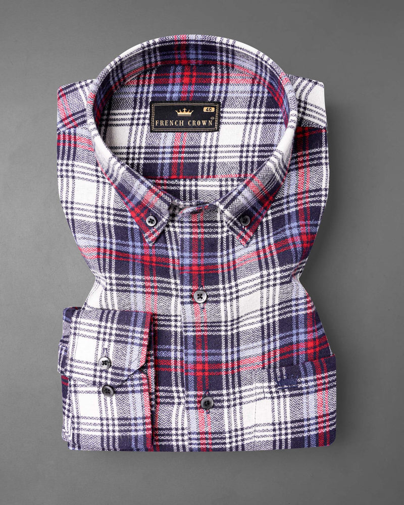 Bright White with Jagger Blue and Cardinal Red Plaid Flannel Shirt