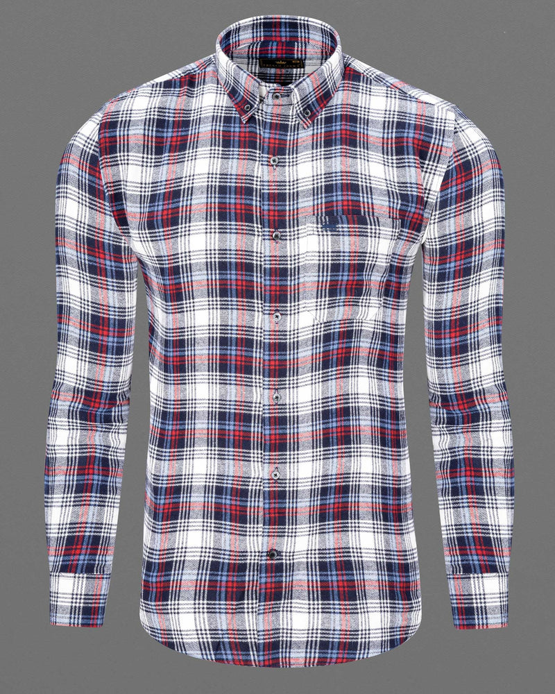 Bright White with Jagger Blue and Cardinal Red Plaid Flannel Shirt