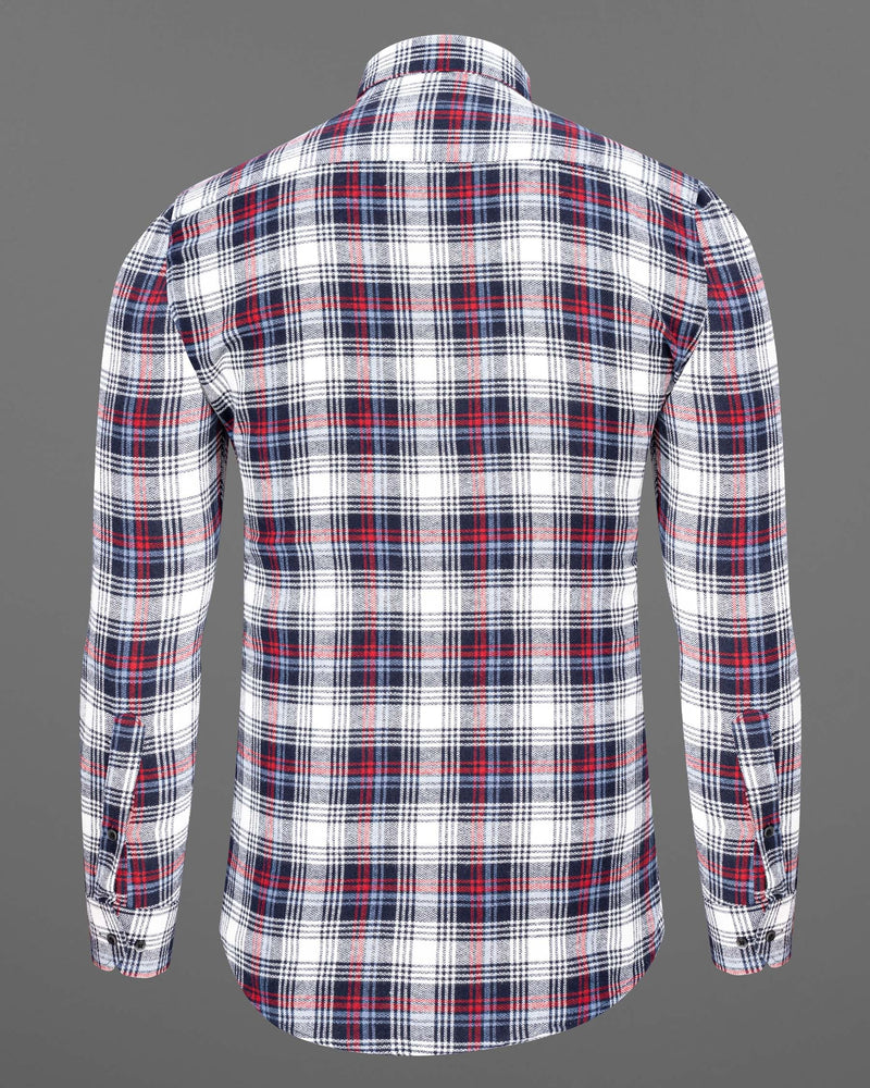 Bright White with Jagger Blue and Cardinal Red Plaid Flannel Shirt