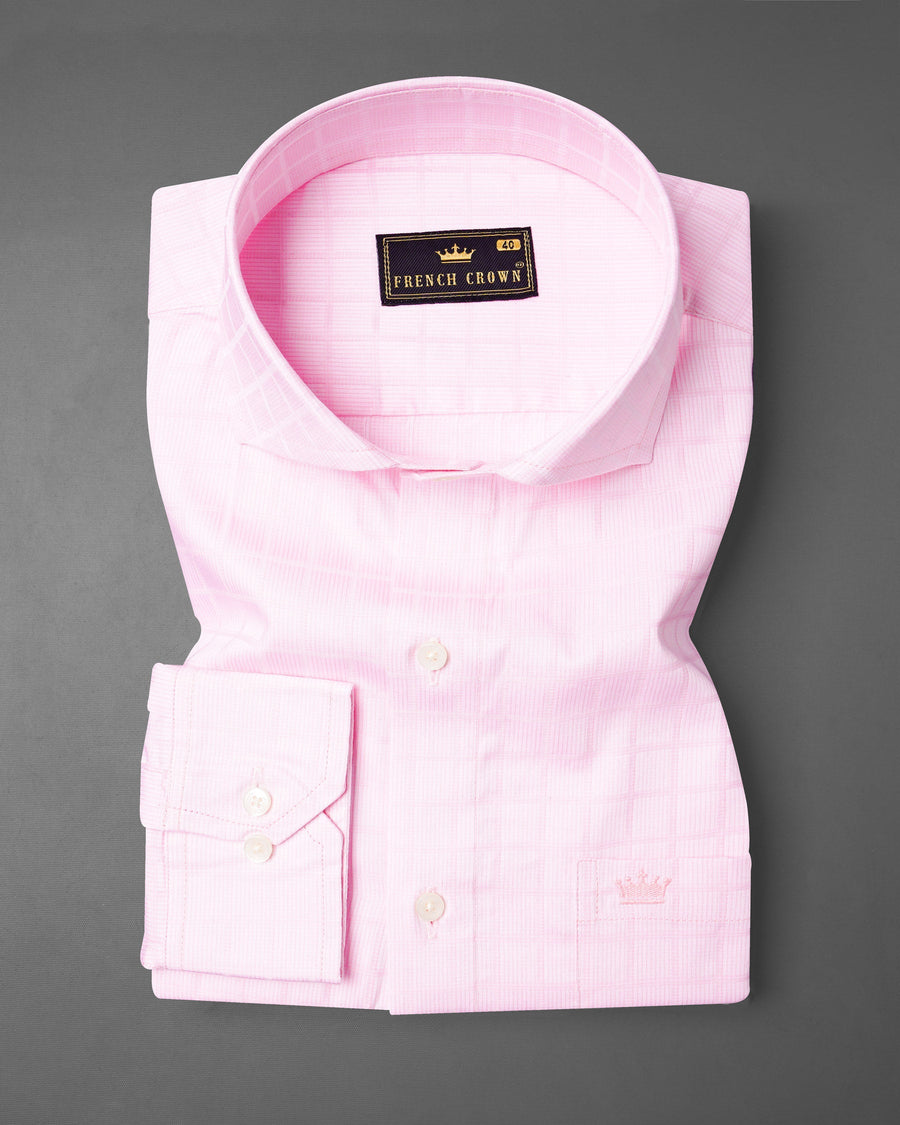 Carousel Pink Subtle Plaid Dobby Textured Premium Giza Cotton Shirt