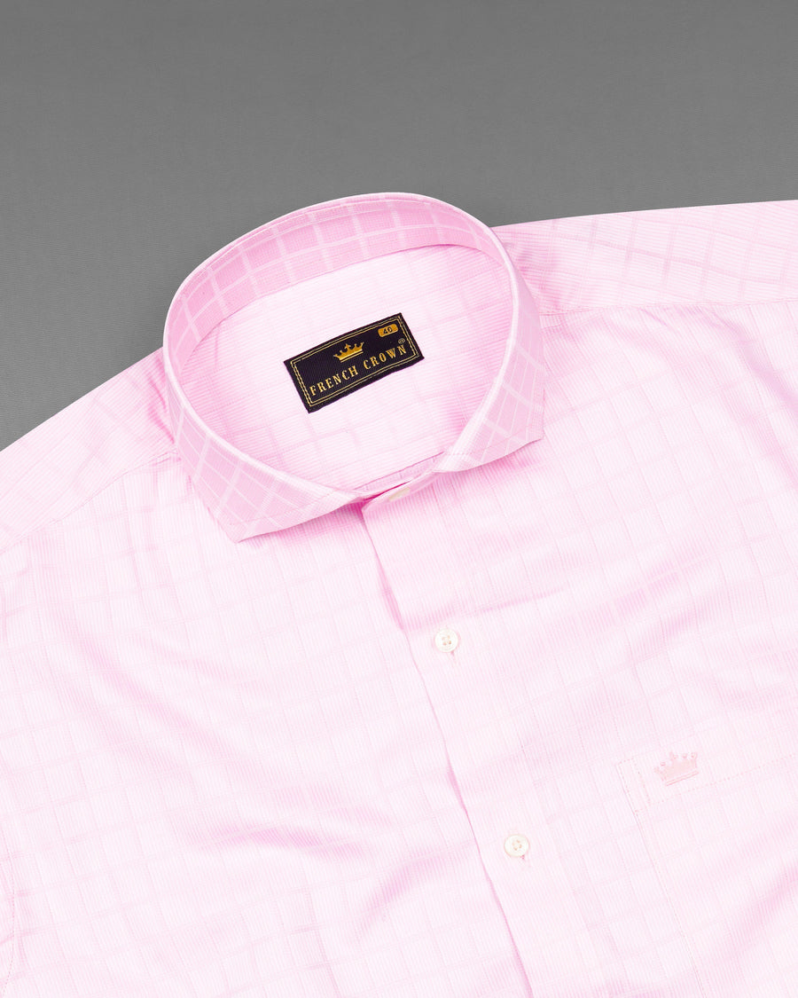 Carousel Pink Subtle Plaid Dobby Textured Premium Giza Cotton Shirt