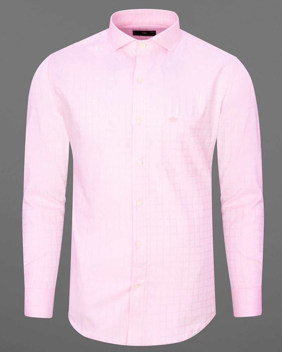 Carousel Pink Subtle Plaid Dobby Textured Premium Giza Cotton Shirt