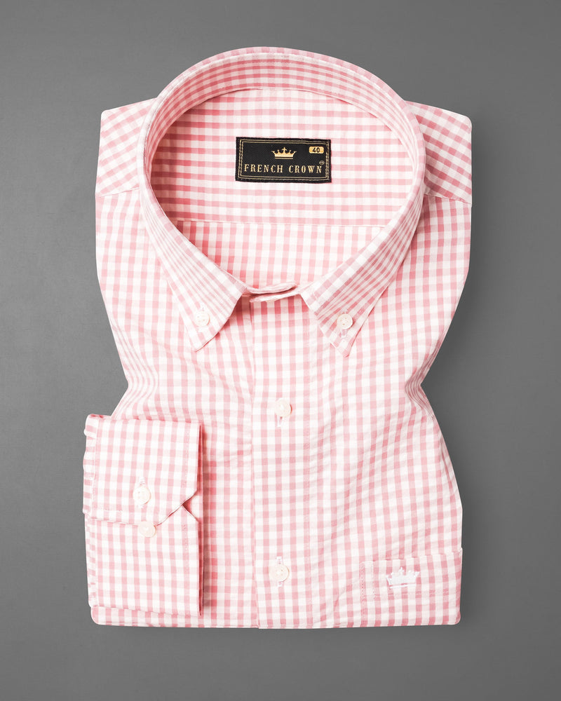 Cherry Blossom Pink and White Gingham Checkered Seersucker Shirt