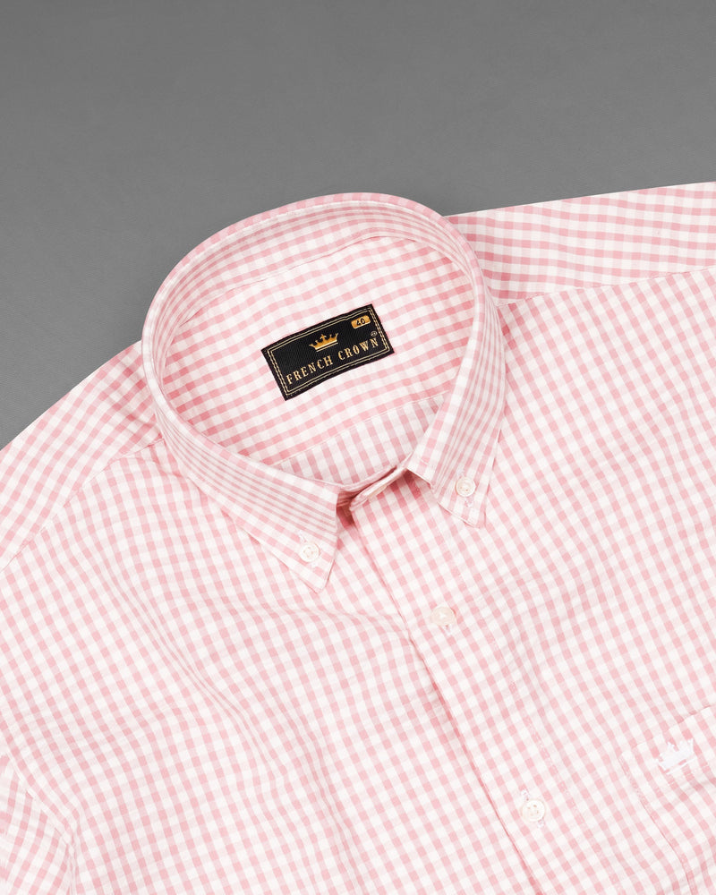 Cherry Blossom Pink and White Gingham Checkered Seersucker Shirt