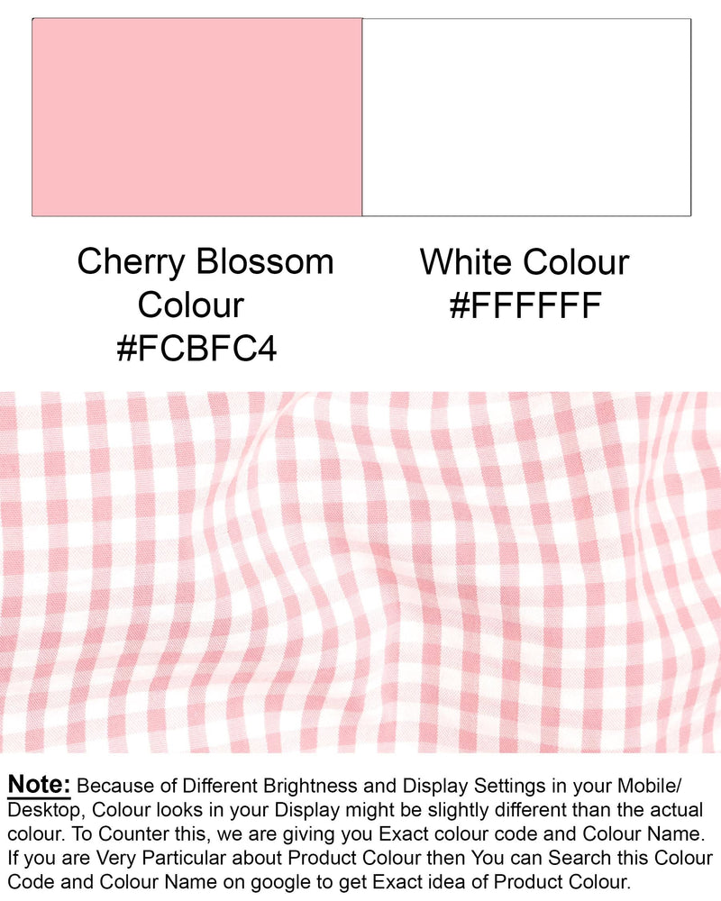 Cherry Blossom Pink and White Gingham Checkered Seersucker Shirt