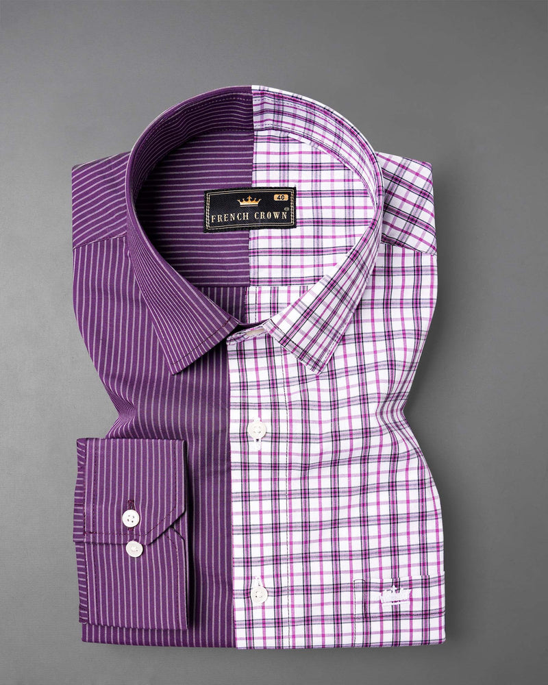 Half Checkered Half Striped Premium Cotton Designer Shirt