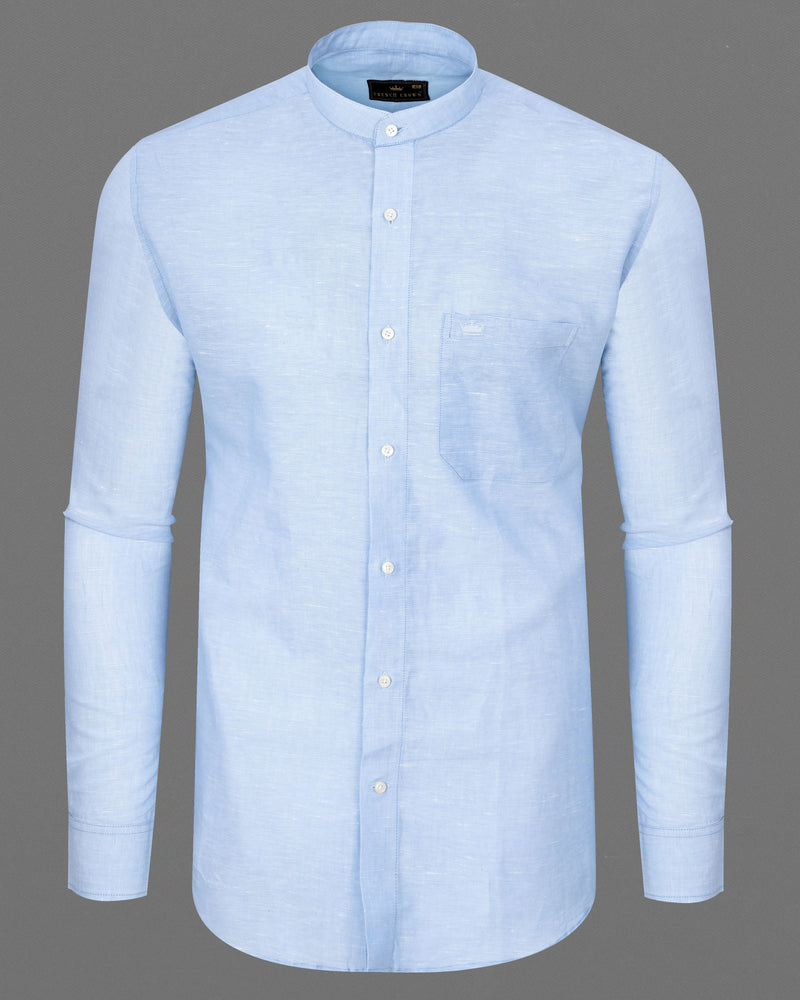 Geyser Blue and White Luxurious Linen Shirt