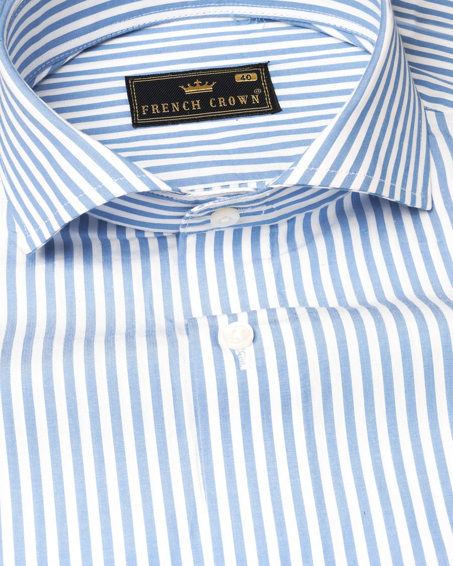 Glacier Blue and White Striped Premium Cotton Shirt