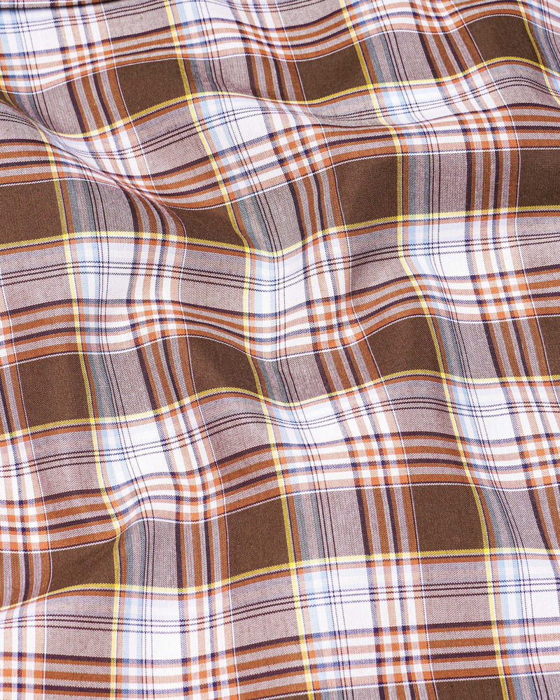 Ferra Brown and White Checkered Premium Cotton Shirt