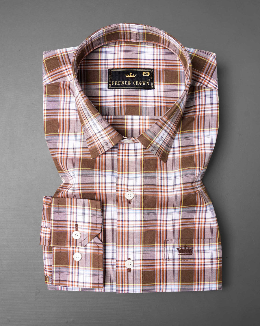Ferra Brown and White Checkered Premium Cotton Shirt