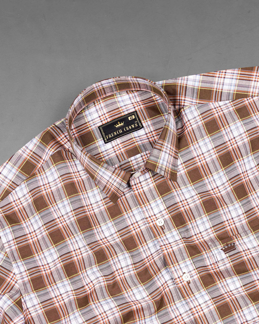 Ferra Brown and White Checkered Premium Cotton Shirt