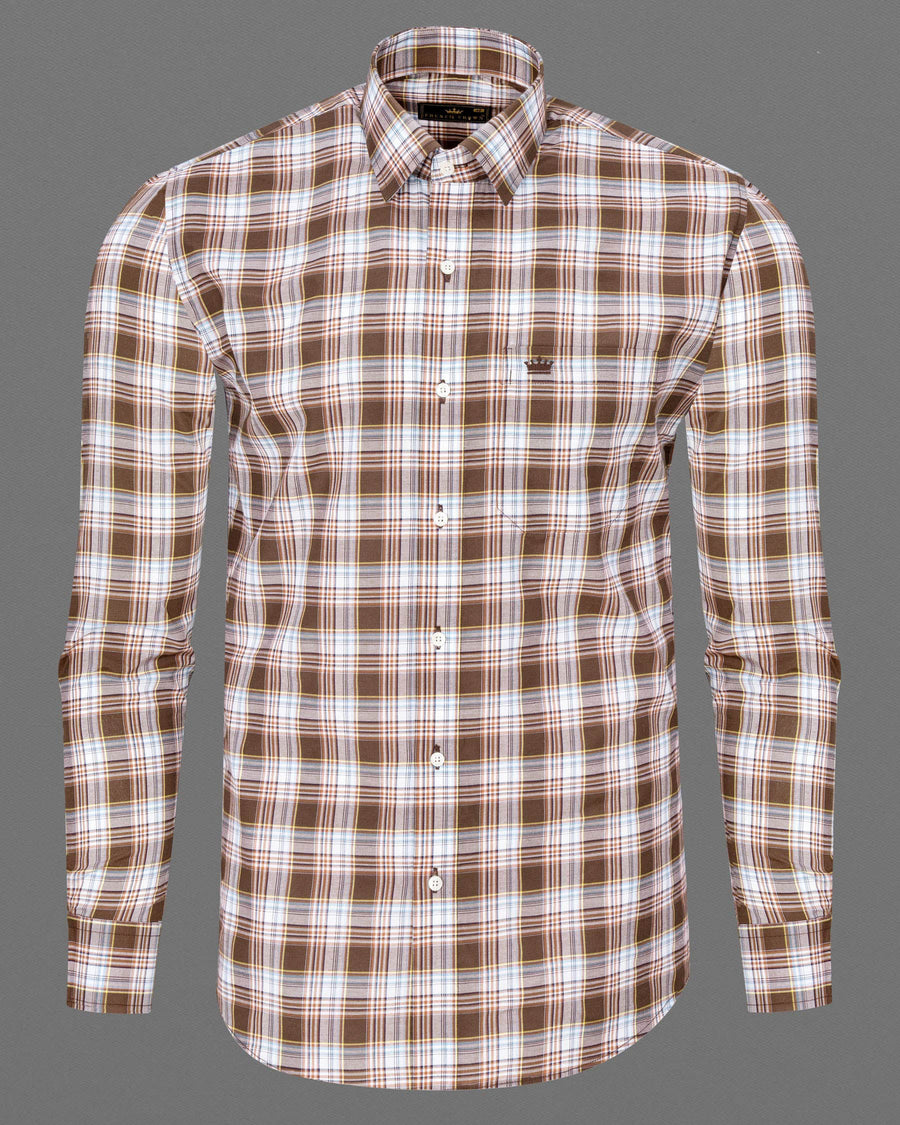 Ferra Brown and White Checkered Premium Cotton Shirt