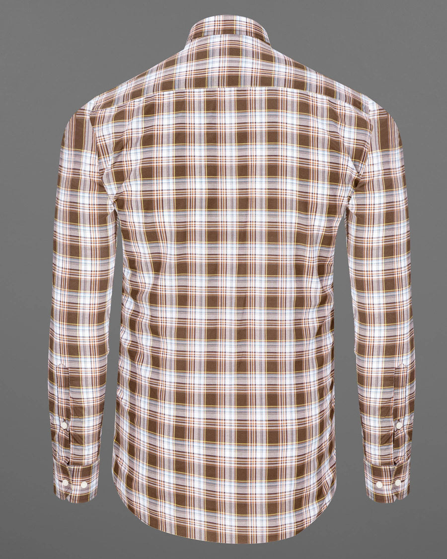 Ferra Brown and White Checkered Premium Cotton Shirt