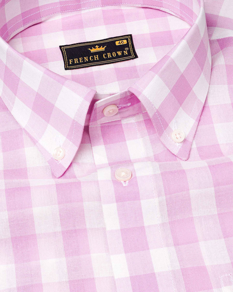 Melanie Pink and White Checkered Premium Cotton Shirt