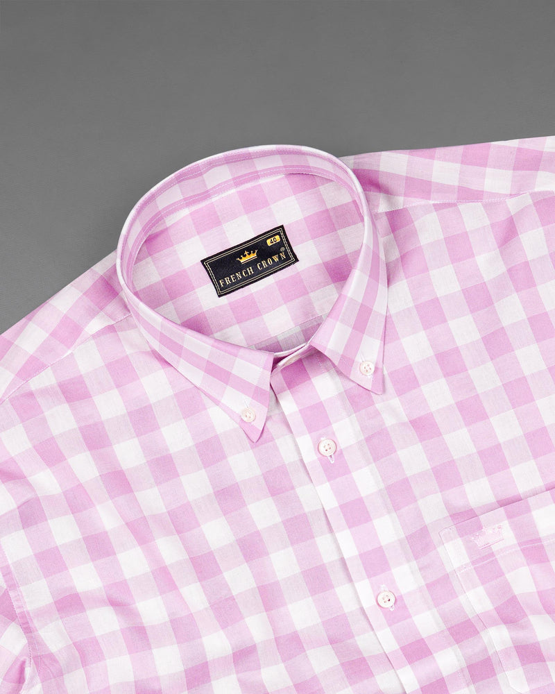 Melanie Pink and White Checkered Premium Cotton Shirt