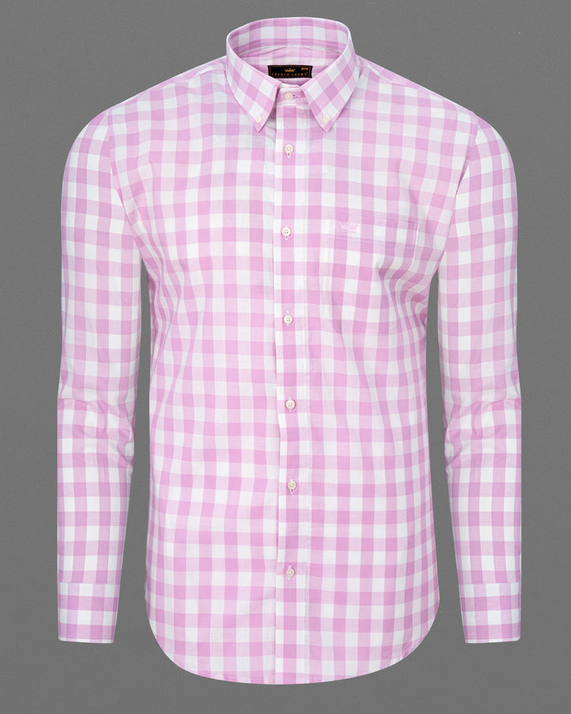 Melanie Pink and White Checkered Premium Cotton Shirt