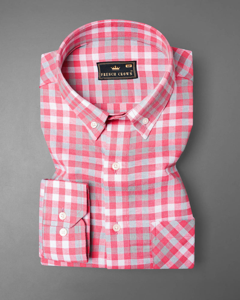 Cranberry Pink Twill Checkered Premium Cotton Shirt