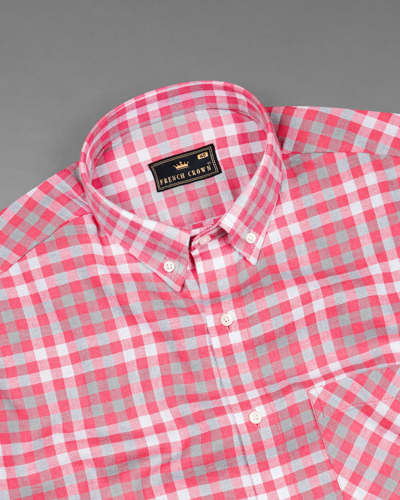 Cranberry Pink Twill Checkered Premium Cotton Shirt