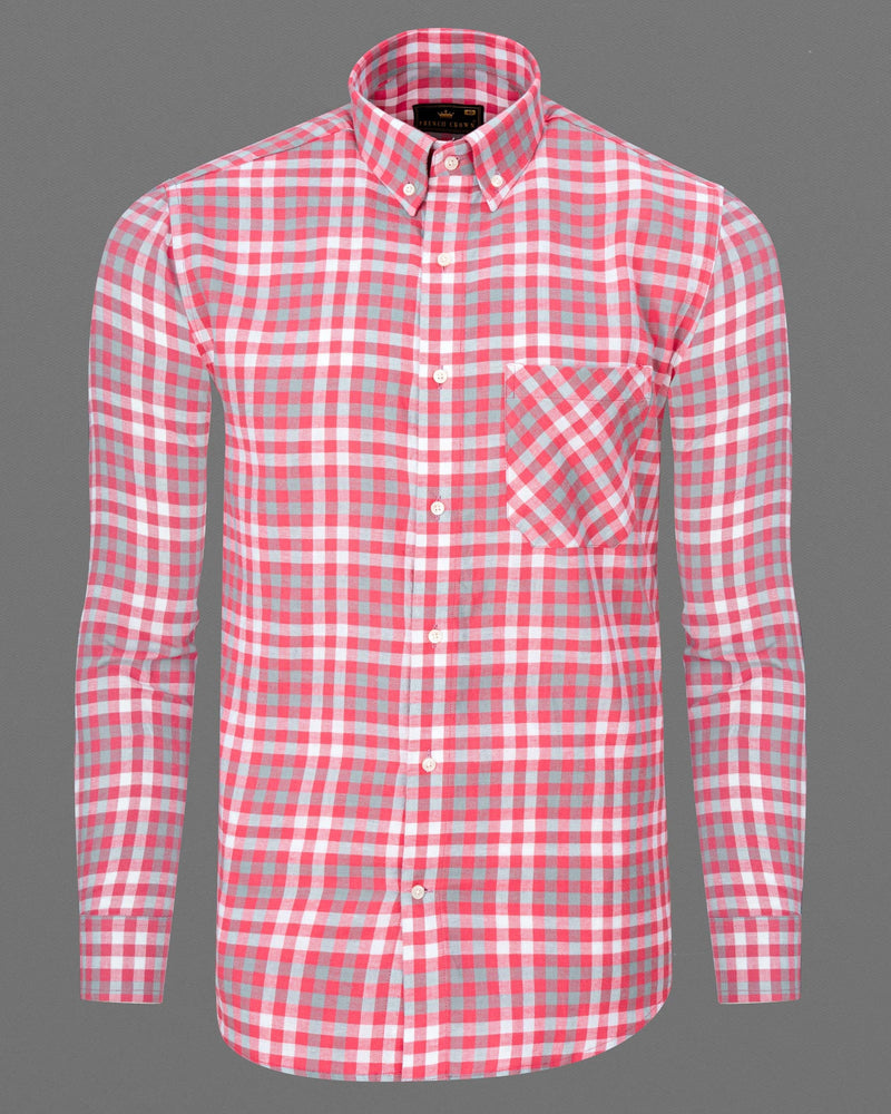 Cranberry Pink Twill Checkered Premium Cotton Shirt