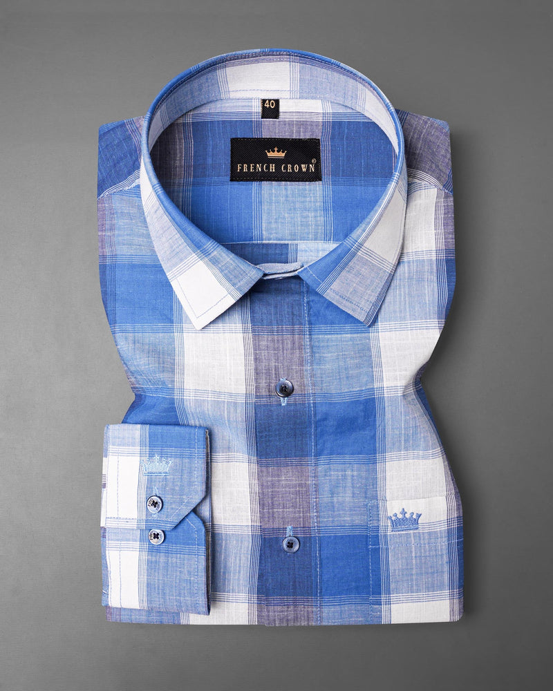 San Marino Blue and White Plaid Chambray Shirt