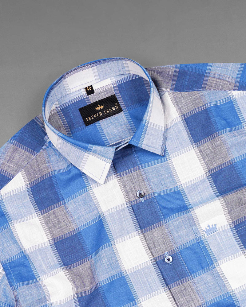 San Marino Blue and White Plaid Chambray Shirt