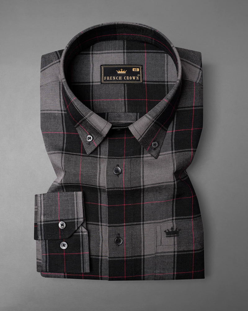 Jade Black and Wenge Gray Plaid Luxurious Linen Shirt