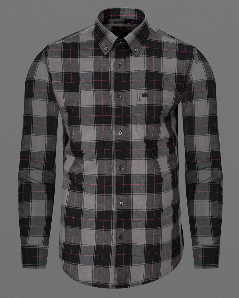 Jade Black and Wenge Gray Plaid Luxurious Linen Shirt