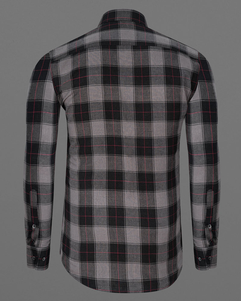 Jade Black and Wenge Gray Plaid Luxurious Linen Shirt