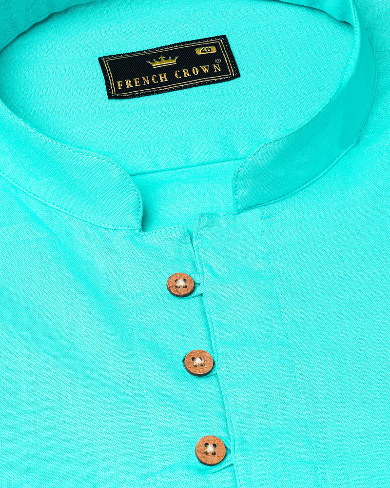 Bright Turquoise Luxurious Linen Kurta Shirt