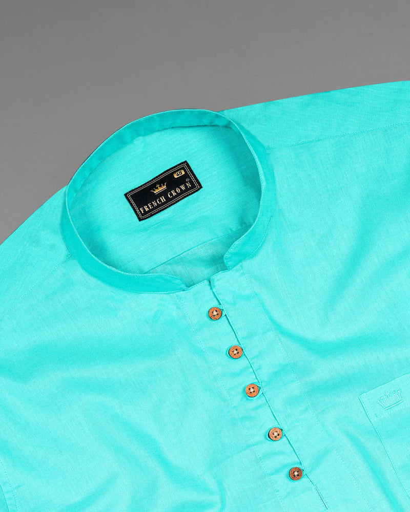 Bright Turquoise Luxurious Linen Kurta Shirt